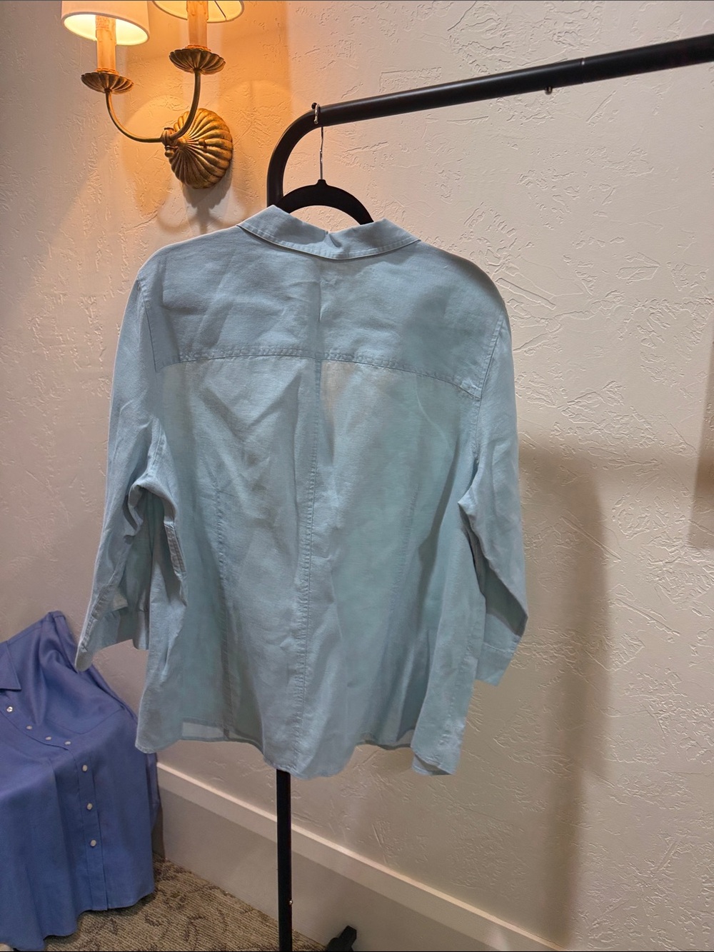 Talbots Light Blue linen Button-Down Blouse - Picture 3 of 3
